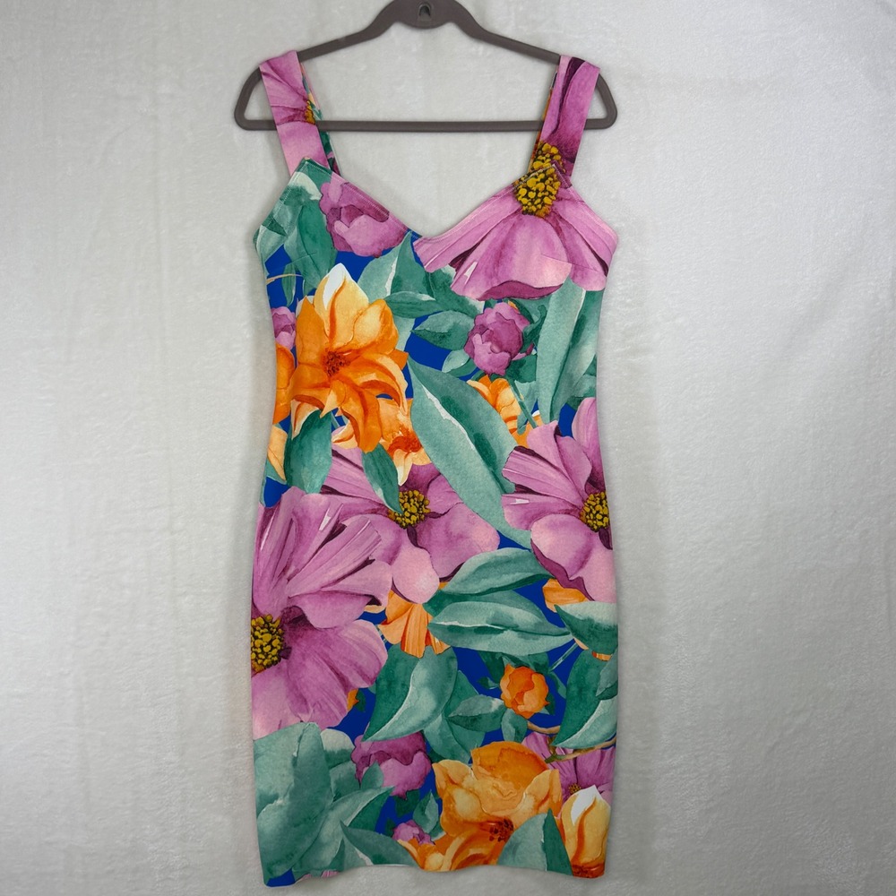 Marciano Floral Bodycon Dress Womens Large Multicolor V-Neck Sleeveless Mini